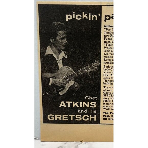 Chet Atkins and His Gretsch Guitar Print Ad Vintage 1950s Fred Gretsch Brooklyn - Picture 4 of 5